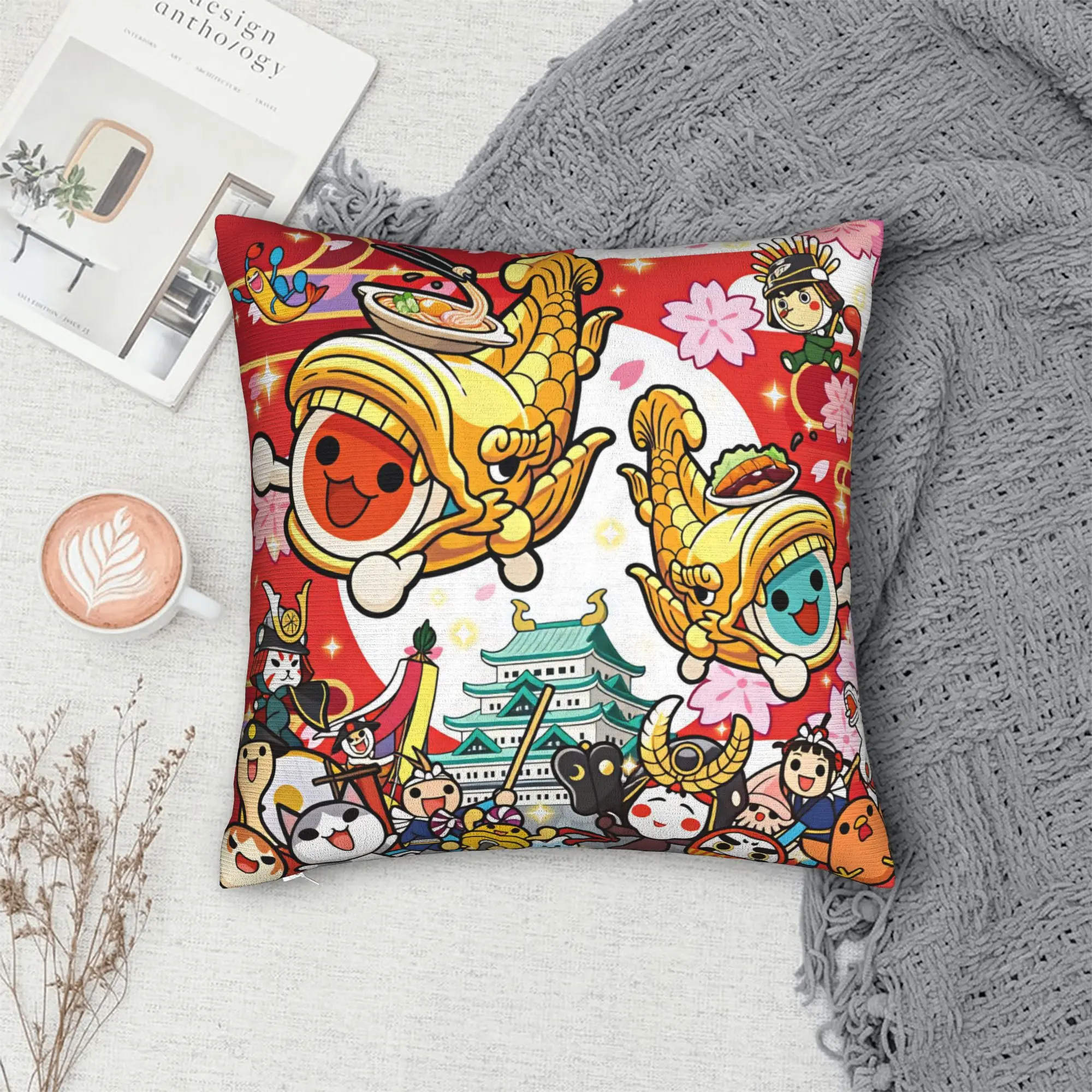 Taiko no Tatsujin Pillow Case  Retro Trendy Pillow Cover Comfy Pillowcases For Office Car Home Decor