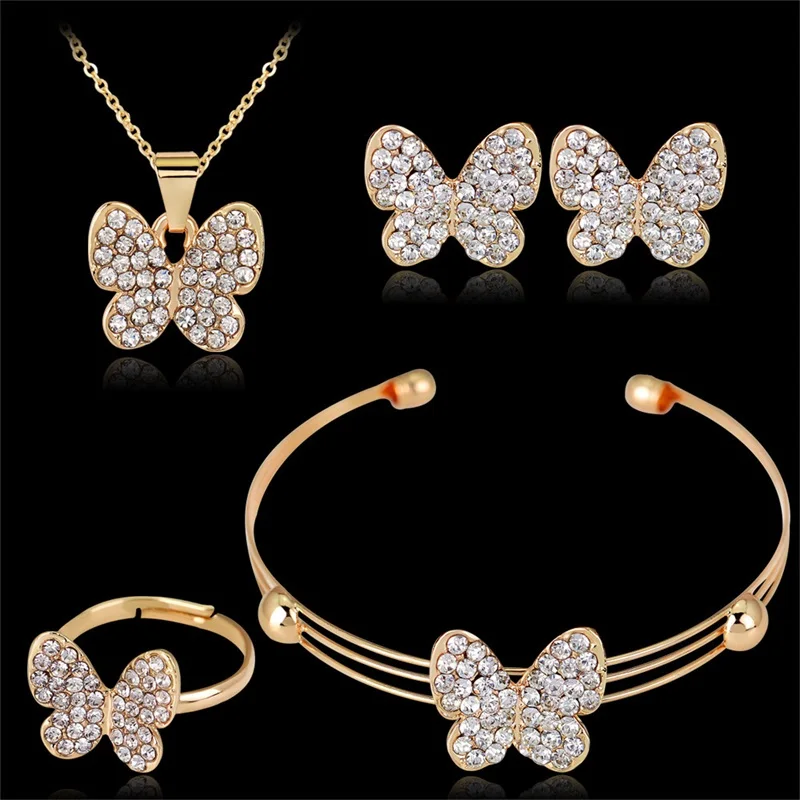 European and American Classic Starry Butterfly Exquisite Fashion Necklace Earrings Ring Bracelet Jewelry Four-piece Gift Set