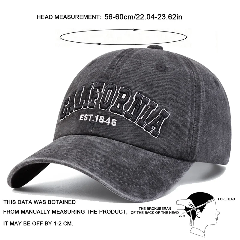 للجنسين كاليفورنيا التطريز EST 1846 غسل قبعات البيسبول ربيع الخريف في الهواء الطلق قابل للتعديل قبعات غير رسمية واقية من الشمس قبعة قبعة رياضية
