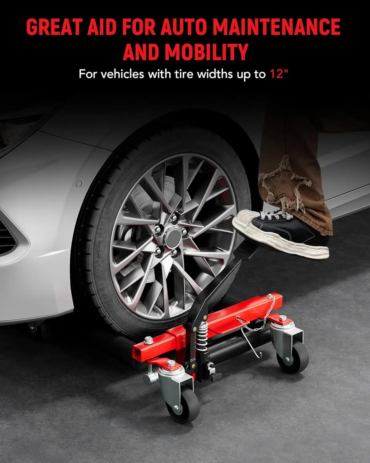 1 Pair Red Steel Hydraulic Mobile Tire Jack Hydraulic Lift 1500Lbs (Single) With Foot Pedal Vehicle Positioning Jack Auto Moving
