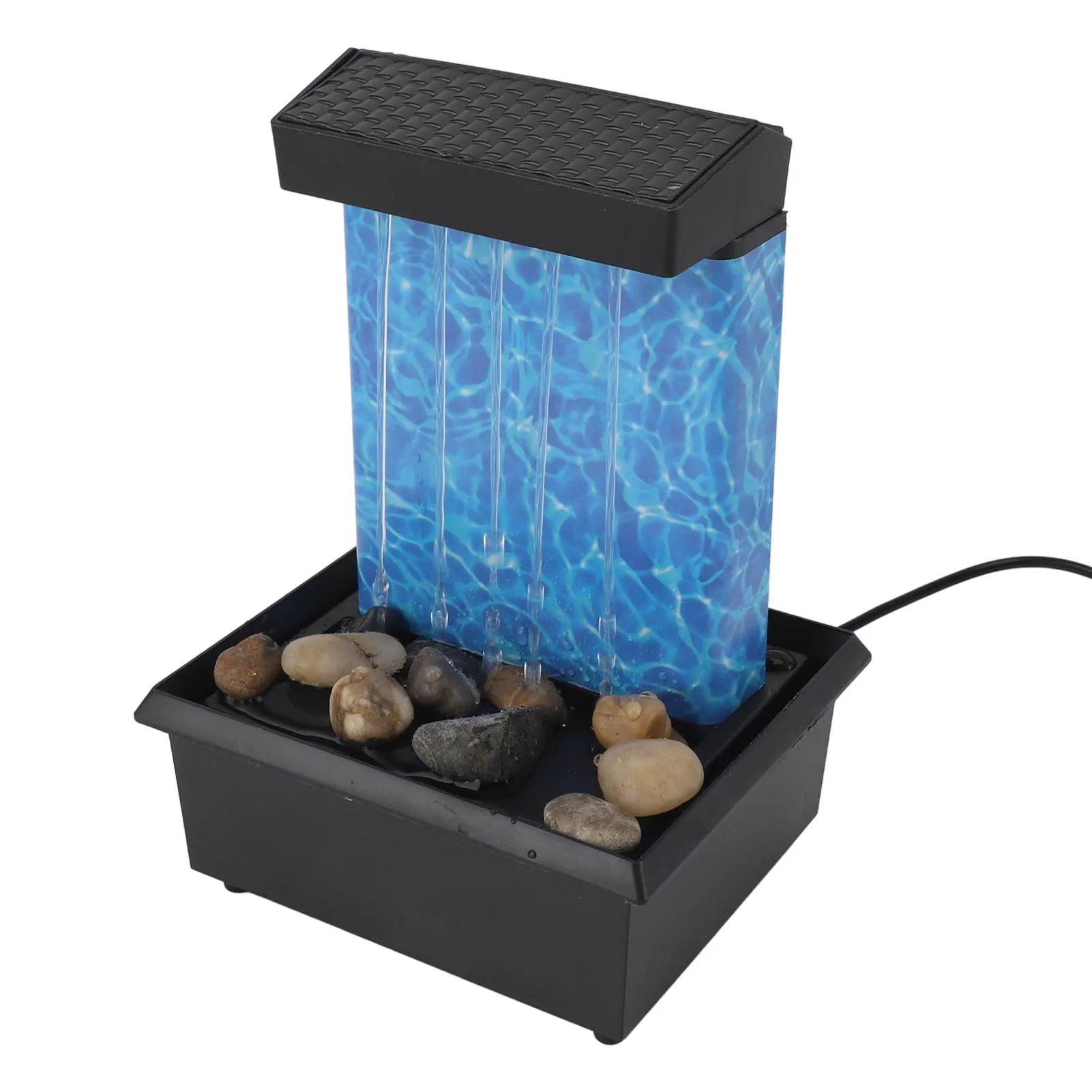 Waterfall Light Show Tabletop Water Fountain Indoor Water Fountain Relaxing Battery Powered with Natural River Rocks for Office