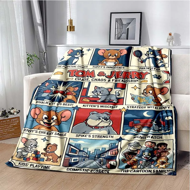 CUTE Cartoon TOM-AND-JERRY-Anime Kawai Super Soft Throw Blanket,Warm Cozy Blanket for Bed,Sofa,Bedroom,Living Room,Travel,Hiking