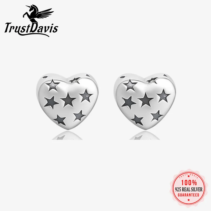 Trustdavis New Real 925 Sterling Silver Retro Sparkling Heart Charm Pendant Handmade DIY Necklace Accessories Jewelry DZ1684