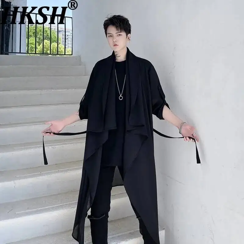 

HKSH Summer New Men Tide Dark Mid-Length Asymmetrical Shirt Trendy High Street Loose Korean Punk Chic Ins Shirts Jacket HK22375