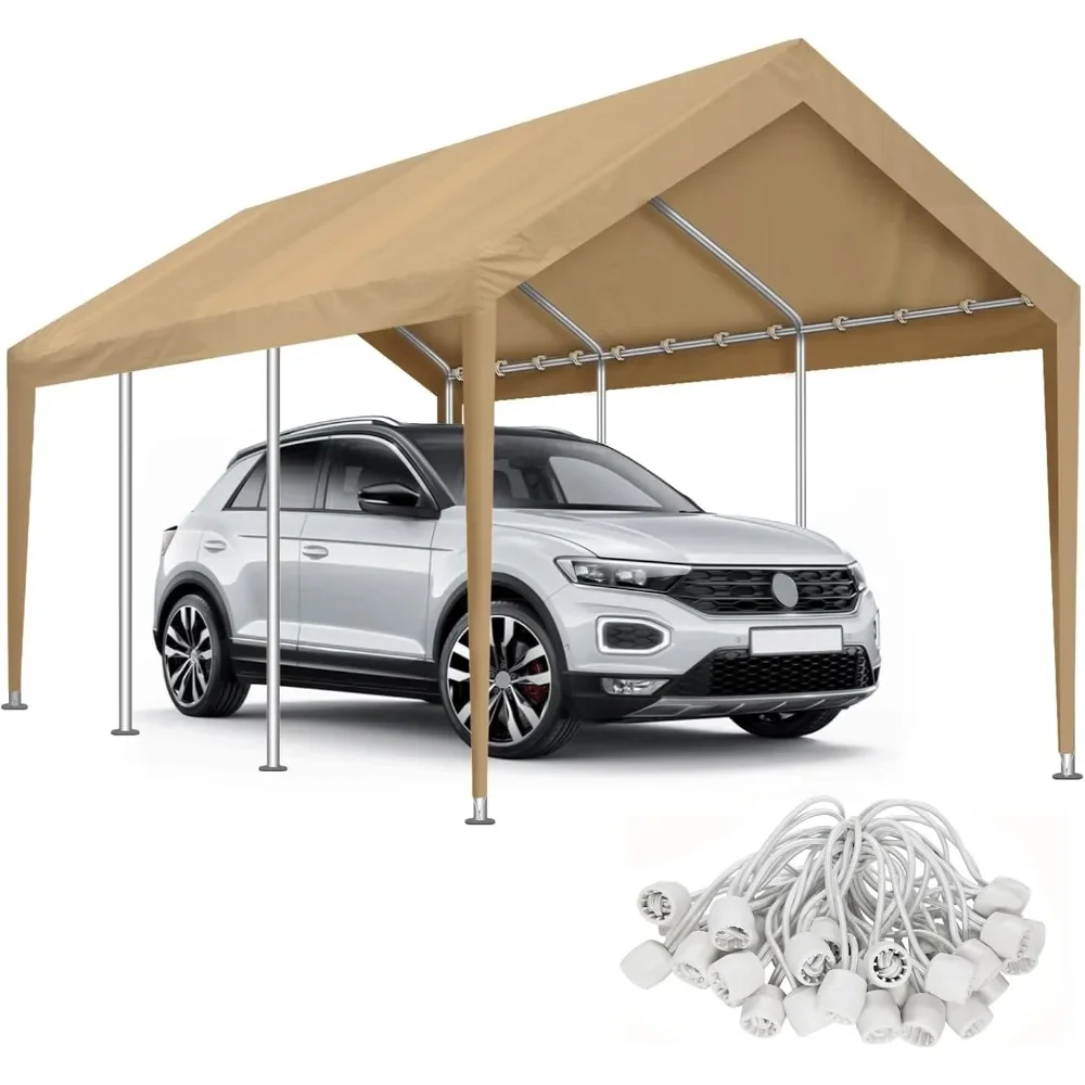 Carport Canopy 10'x20' Replacement Cover, Waterproof & UV Protected Garage Top Tarp Shelter Cover with Ball Bungee Cords