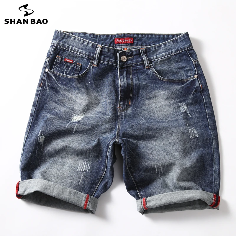 SHAN BAO-pantalones cortos de mezclilla para hombre, Shorts clásicos de 2022 algodón, sencillos, rectos, informales, a la moda, para verano, 98%