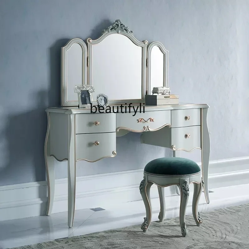 French solid wood dresser small apartment bedroom carved makeup table, high-end European dressing table furniture