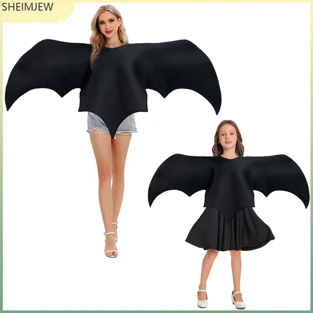 

2025 Halloween Demon Wings Performance Costume Carnival Party Adult Children Cosplay Black Bat Wing Strap Stage Costume Fun Cape