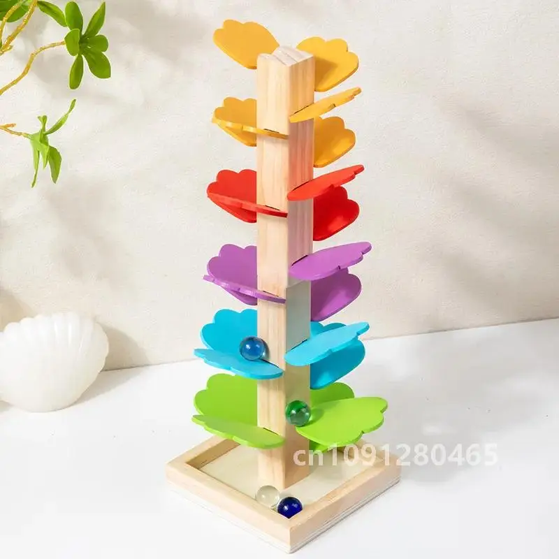 Colorful Wooden Tree Marble Ball Run Track Game Building Blocks Montessori Creative Funny Puzzles Toy Gift for Kid Toddler