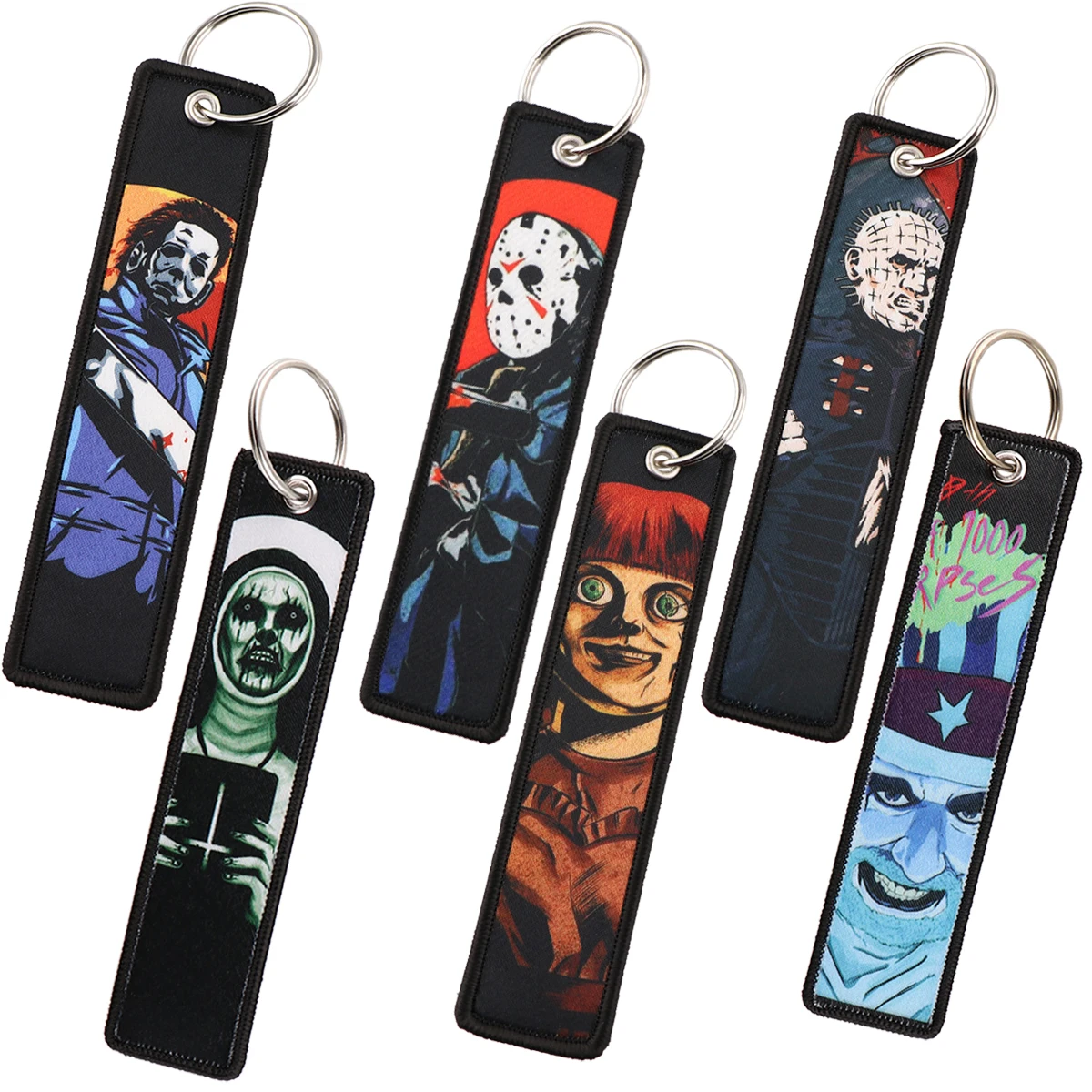 

Halloween Jet Tag Horror Movie Embroidery Keys Holder for Motorcycles Keychain for Cars Backpack Key Ring Accessories Gifts 1PCS