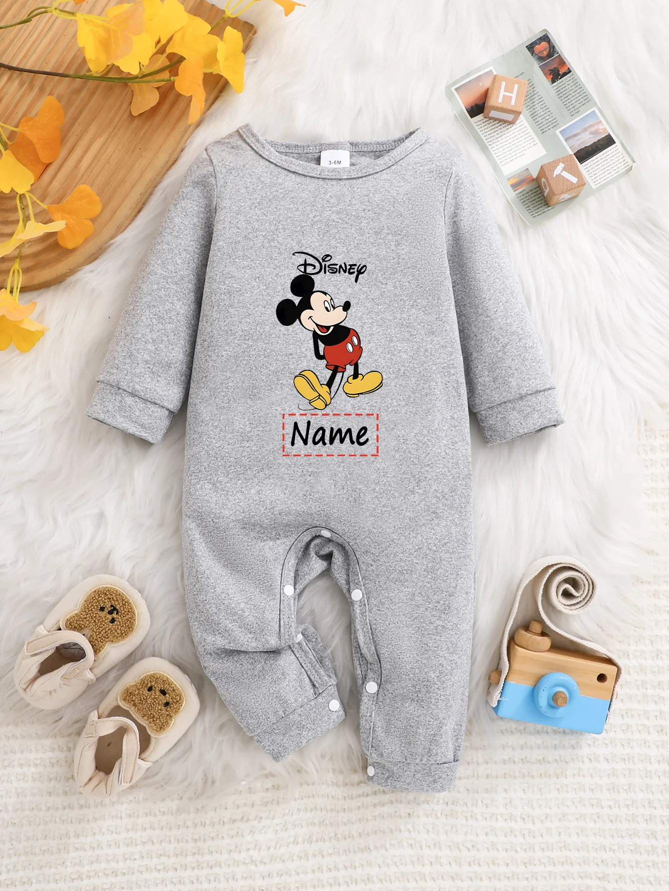 

[Officially Licensed] Disney Donald Duck Baby Long-Sleeved Onesie, Customizable with Name, Soft and Easy-Care Fabric