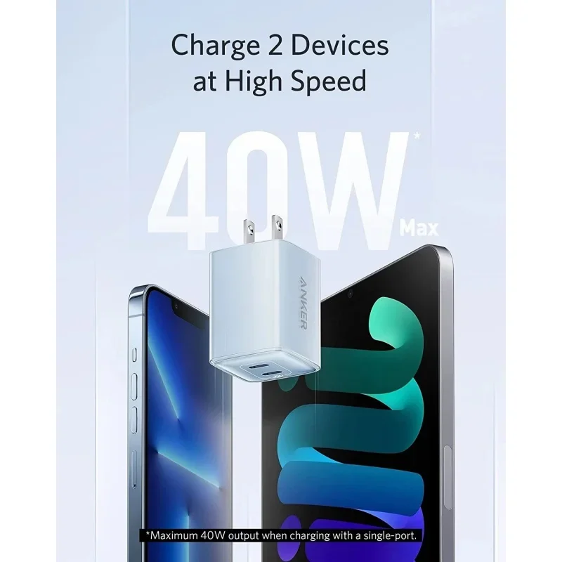 شاحن Anker 521 (Nano Pro)، شاحن USB C سريع مدمج بمنفذ 40 وات PIQ 3.0، لهاتف iPhone 14/13 Mini، Xiaomi