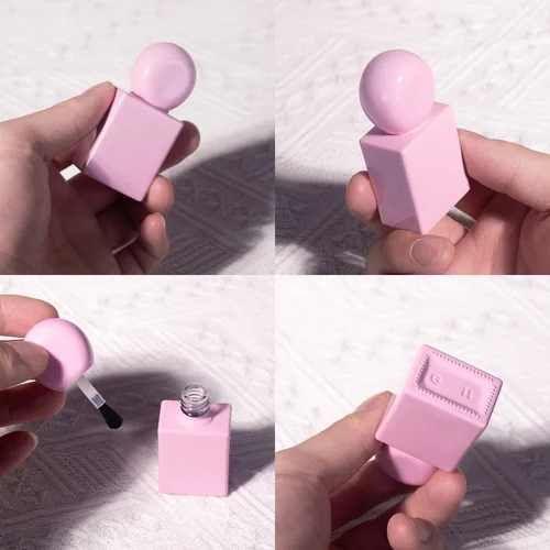 Imagen 2 del producto 10/30 Uds nuevas botellas de esmalte de uñas de vidrio vacías de 10ml botellas de Gel de uñas planas cuadradas rosas con tapa de cepillo herramienta de Arte de uñas de aceite de uñas