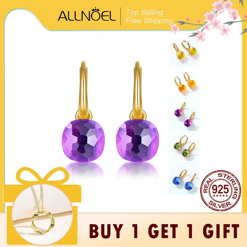 

ALLNOEL 925 Sterling Silver Dangling Earrings For Women Green Fuchsia Amethyst Candy Style Party Gift Fine Jewelry Wholesale