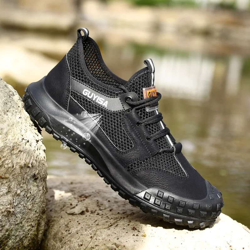 mens fashion breathable steel toe cap working shoes summer worker safety sneakers brand designer security boots protect footwear
