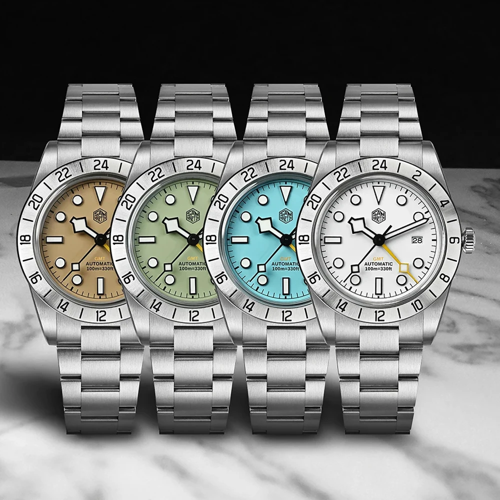 San Martin SN0054 BB GMT Automatic Watch HZ6460 Automatic Movement Mechanical 100m Waterproof Sapphire Luminous 38.3mm Men Watch