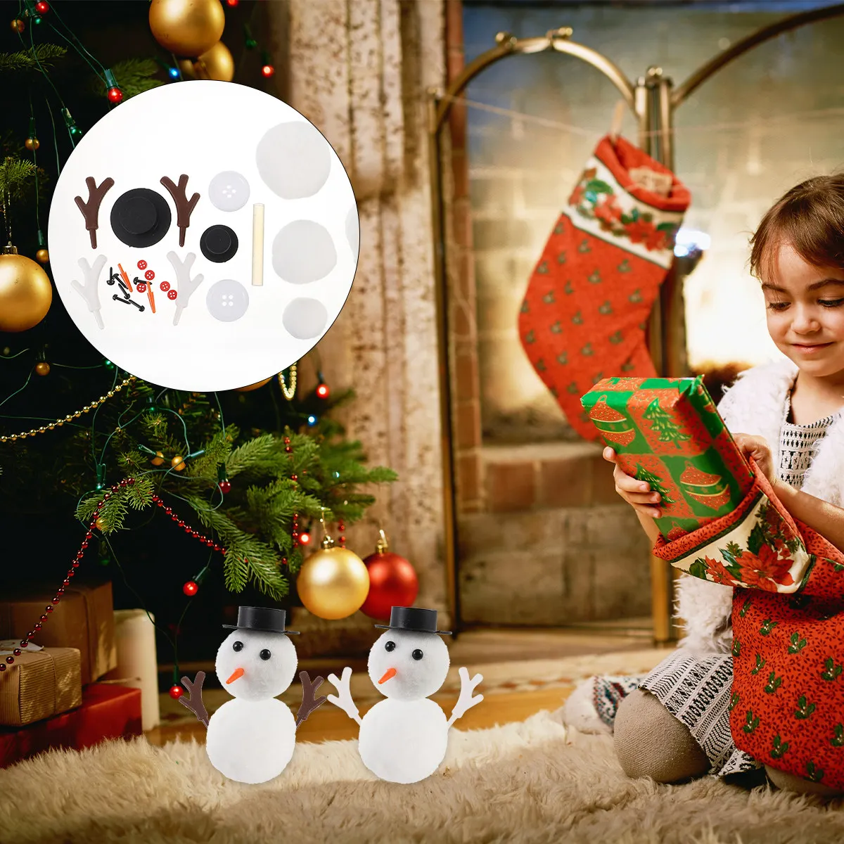 

46pcs Snowman Diy Materials Christmas Craft Kit Portable Reusable Decorations For Kids Family Parent-Child Activity Plastic