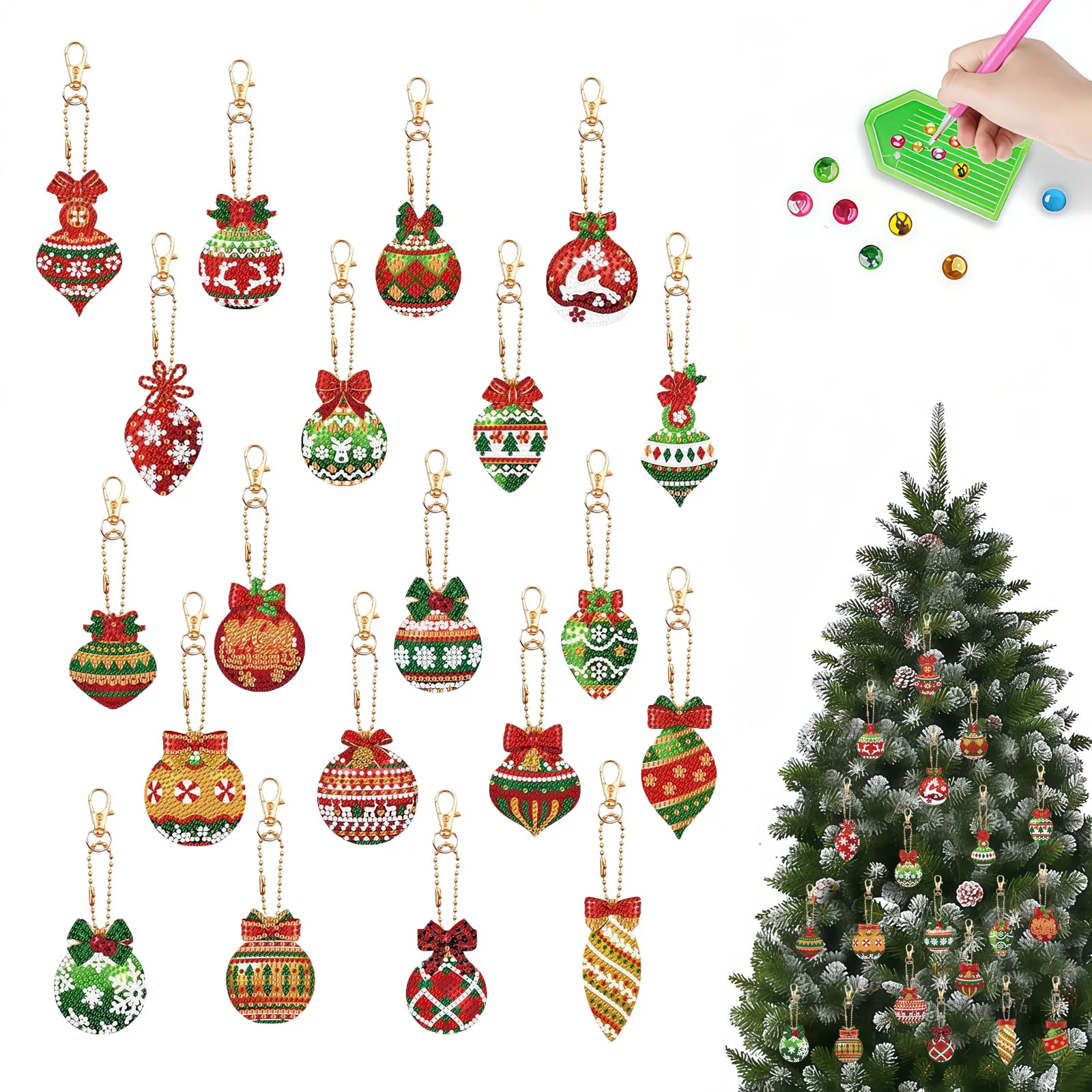 20-Piece Diamond Painting Set, Keychain, Christmas Pattern, Acrylic Material, Festive Atmosphere Decoration, Christmas Gift