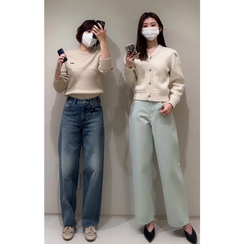 

Selfwill Women's High Waist Wide Leg Jeans Fashionable Street Style Slimming Leg Look Spring 2024 Leather Tag Dad Jeans