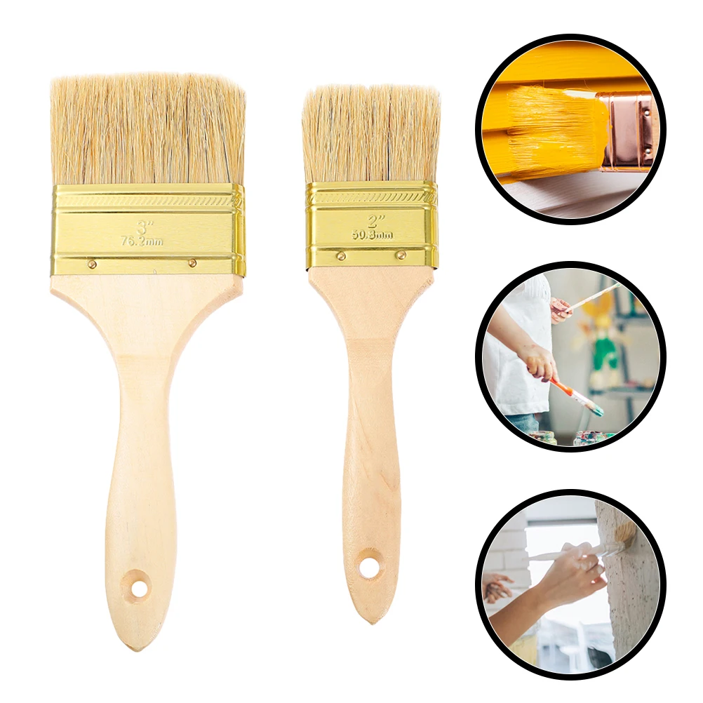 

2pcs Cleaning Brush Kit Wooden Handle Paint Brushes Bristles Chip Utility Walls Stencil Oil Acrylic Painting Student Use