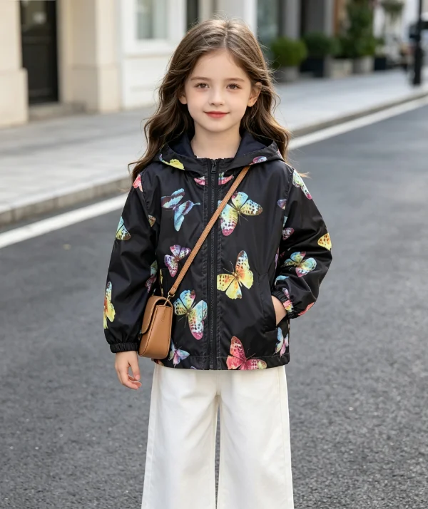 Spring and Autumn Fashion Light and Thin Girl 1-7 Years Old Outdoor Hooded Short Jacket