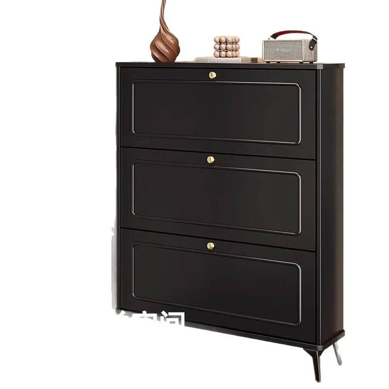 Solid wood ultra-thin shoe cabinet extremely narrow tipping bucket shoe cabinet at the entrance of the home light luxury
