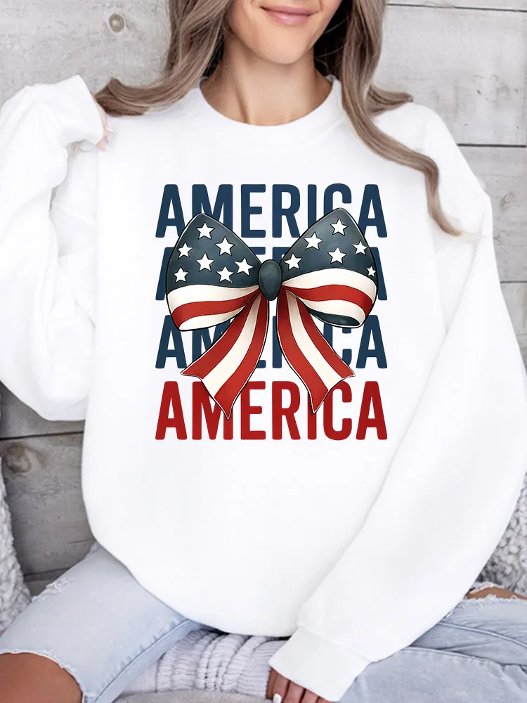 

Женская толстовка с графическим принтом America and Bow, повседневный пуловер с длинными рукавами, свободный крой, уличная одежда для осени и зимы