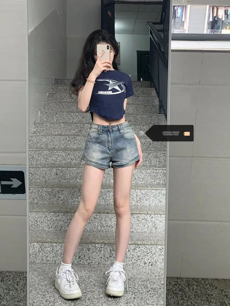 

Джинсовые шорты-юбка с высокой талией, А-силуэт, женские, осенне-зимние, новые, облегающие, с эффектом похудения, ретро, эластичные, для женщин