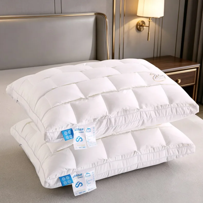 Cloud Release Pressure Single Pillow Grid Stitched Crystal Swan Embroidery Adjustable Fill Hotel Sleeping Pillow Core 48×74cm