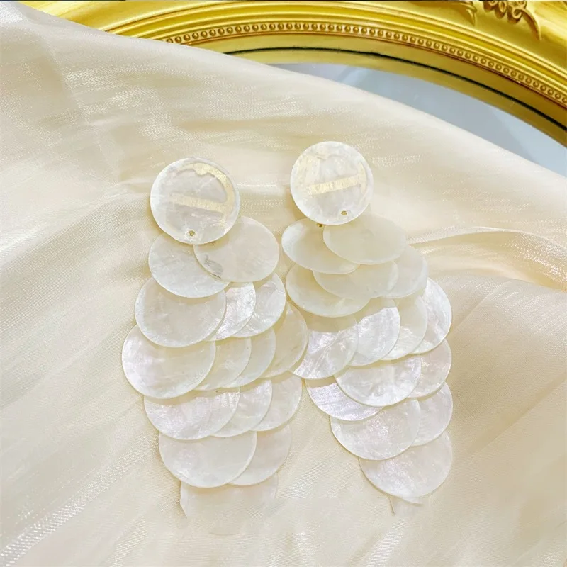 Exaggerated atmosphere shell round earrings long fringe travel seaside photo earrings bride wedding with makeup everything