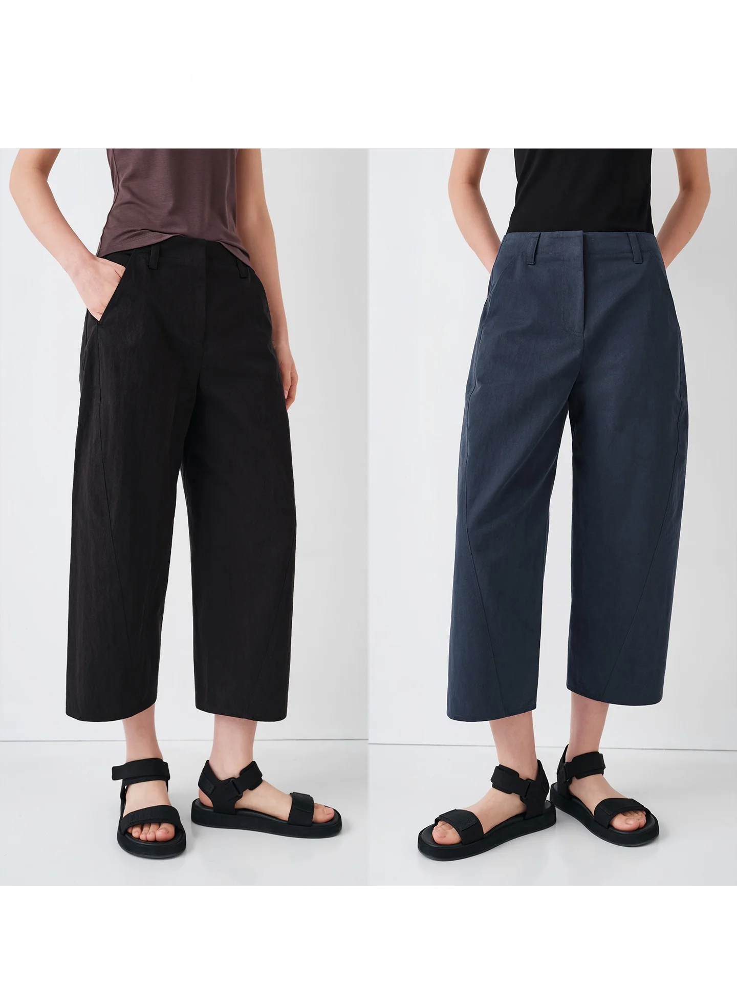

Jaja Retro Misty Washed Standup Trim Casual Work Pants Cone Shape Eighteen Length Cotton Ladies Leisure Trousers