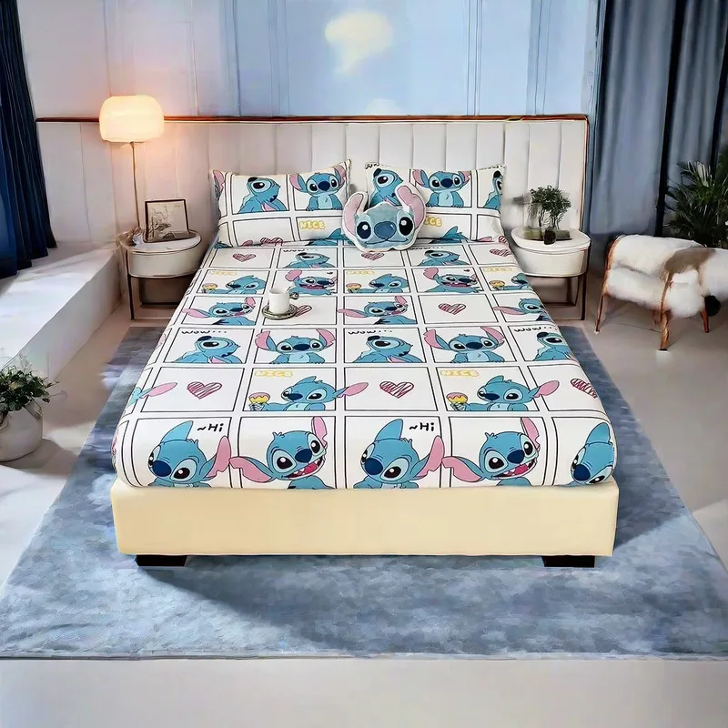 

Cartoon Disney Stitch Mickey Pooh New Skin Friendly Printed Bed Sheets Mattress Protectors Non-Slip Sheets Children's Bed Set