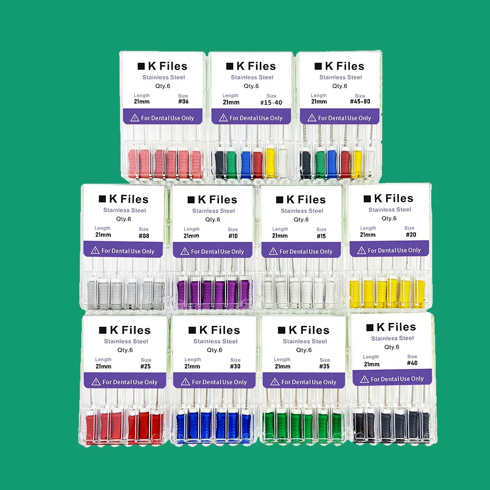 Instrumento de tratamiento endodóntico de acero inoxidable, limas K de uso manual Dental, 6 unids/lote por paquete, 21/25mm