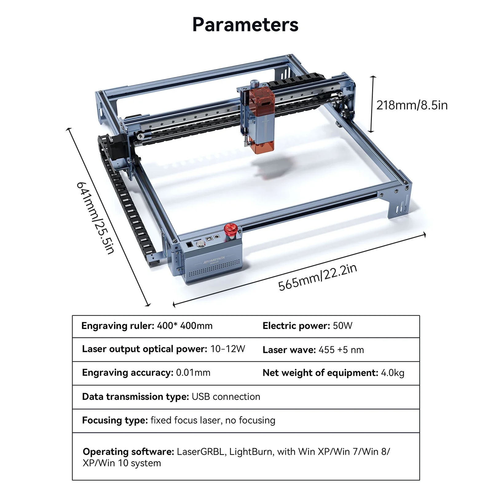 Atomstack A10 V2 Laser Engraver 50W Power High Speed Engraving Cutting Machine Fixed-Focus Ultra-thin Laser with 400x400mm Area