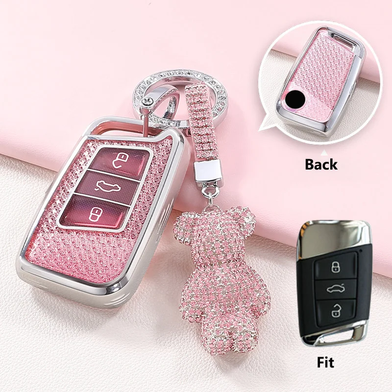Crystal TPU Key Case for VW for Volkswagen for Magotan GTE Passat B6 B7 B8 CC Skoda Fabia Superb Kodiaq A7 Key Cover Fob Holder view 4