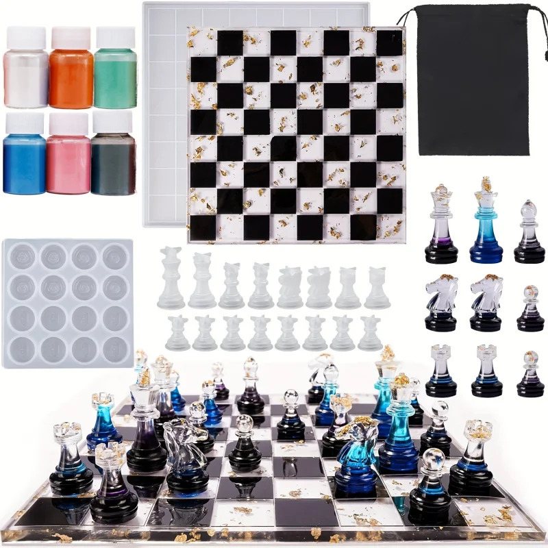 

Chess Mold Resin Casting，Upgraded Resin Chess Set Mold25Pieces3DFull Size Chess Checkers&Chess Board Epoxy Silicone Resin Mold，D
