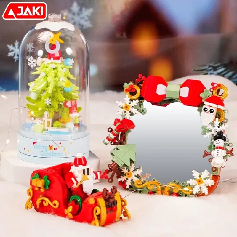 JAKI Kerstboom Muziekdoos Bouwstenen Kits Kleine Trein Montage Modellen Kinderen Speelgoed Kerstcadeau Set Ornamenten