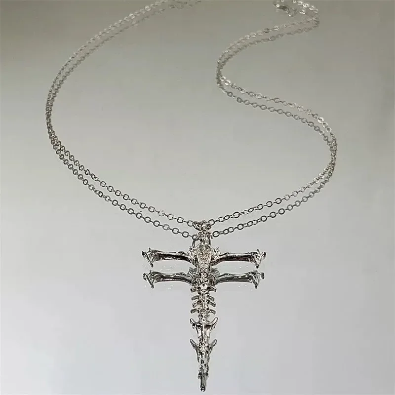 Y2K Skeleton Cross Pendant Necklace