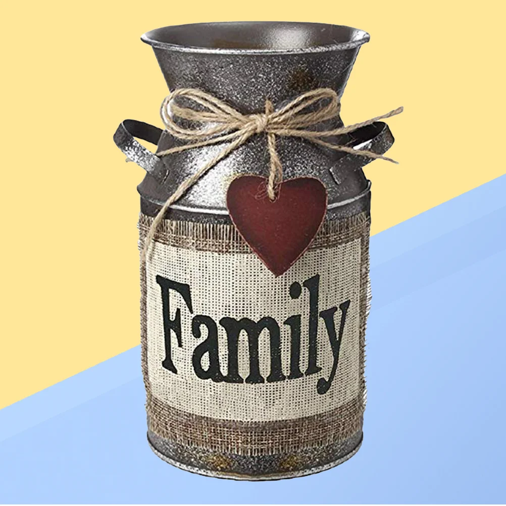 

Vintage Vase Rustic Distressed Metal Milk Can With Handles For Home Office Decor Artificial Flowers Petite Tabletop Jug