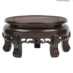 Ebony Wood round Table Shape Standing Flower Base Tea Set Pedestal Incense Vase Display Stand Bonsai Plant Decor Figurine Shelf