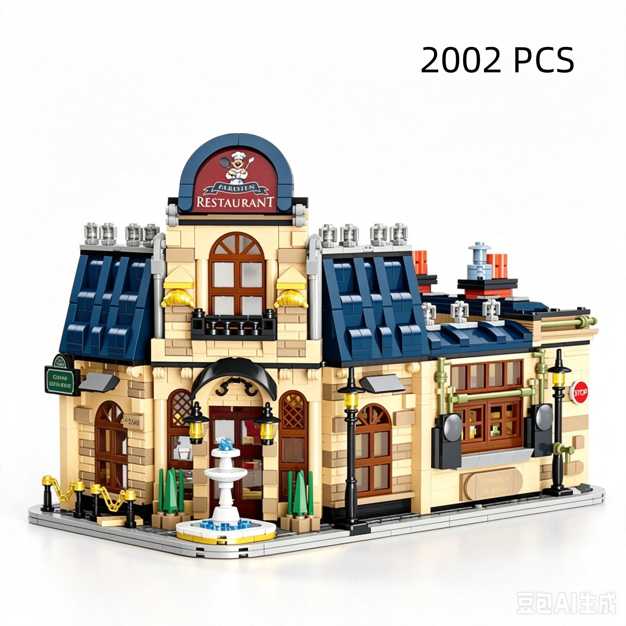 X68001 Paris Restaurant Building Blocks City Street View Architecture Model High Difficulty DIY Assemble Bricks Desktop Display