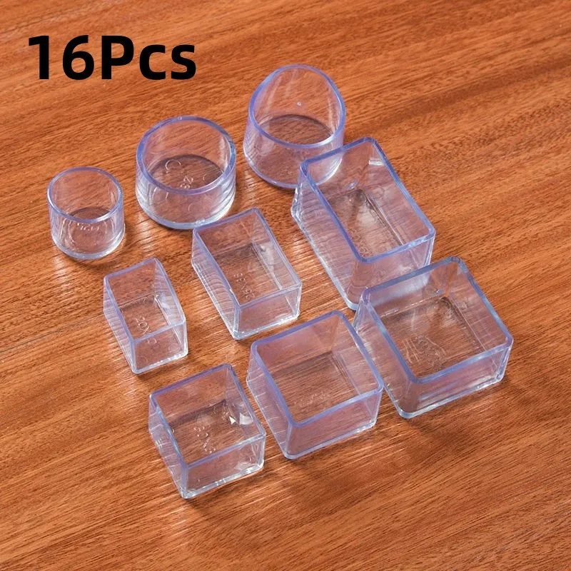 

16Pcs Chair Leg Caps Rubber Protector Pads Non-slip Mute Transparent Floor Protector Mat Furniture Leveling Feet Home Decor