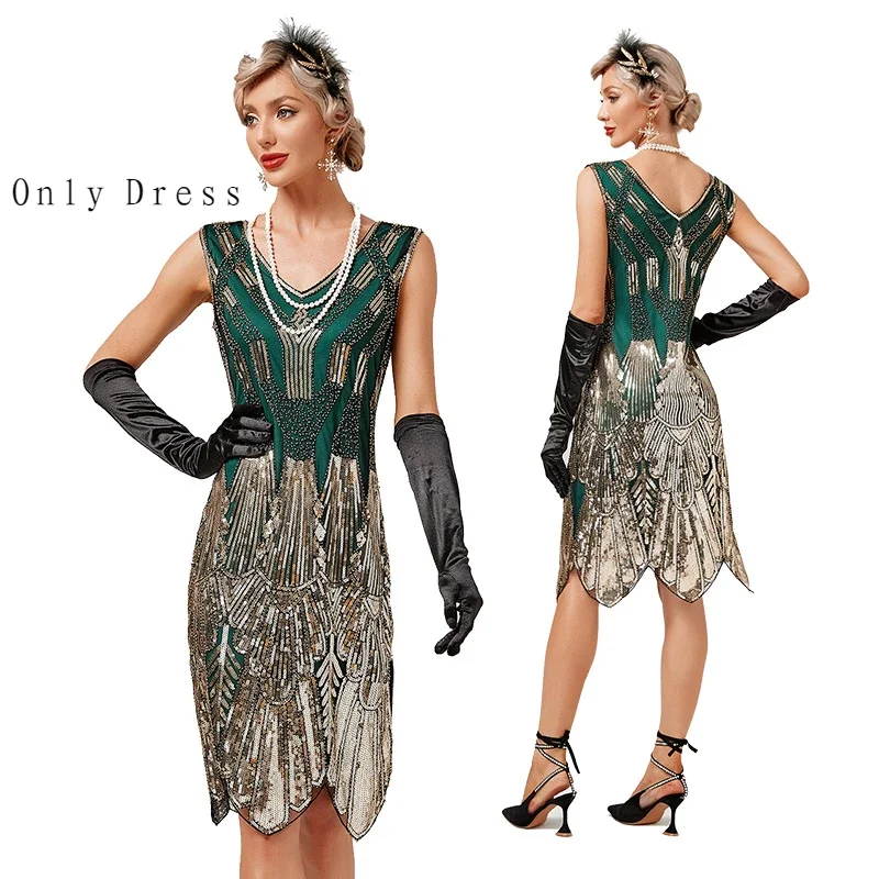 Women's Dresses Sexy V-Neck 1920s Gatsby Sequin Dress 30S Gatsby Dress Ladies Tassels Cocktail Prom Wedding Party Dress vestidos