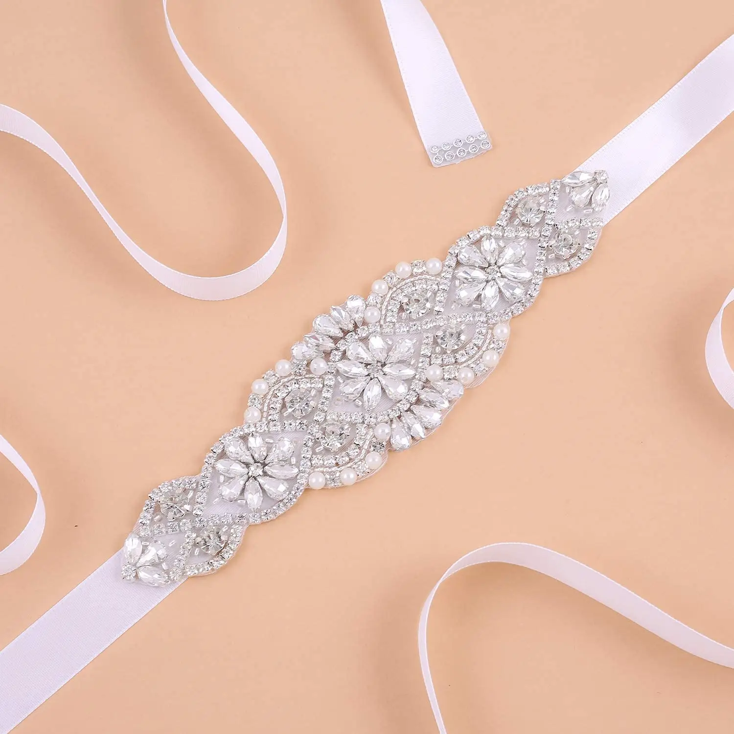 Bridal Belt Luxury Rhinestones Wedding Belts Bride Dress Decorative Sash With Stones Jeweled Satin Ribbons Silver Gown Appliques image 2