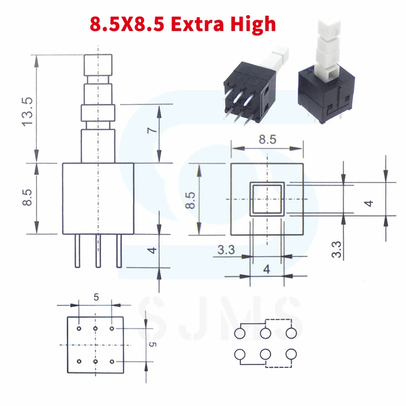 10 Stück 5,8 x 5,8 7 x 7 8 x 8 8,5 x 8,5 mm nicht selbstsichernder/selbstsichernder Schalter/Unlock Push 6 Pin Tactile Power Micro Button Switches – Detail 9