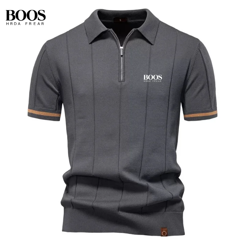 New men's high-quality knitted short sleeved polo shirt, summer fashion, casual, breathable, sweat absorbing top