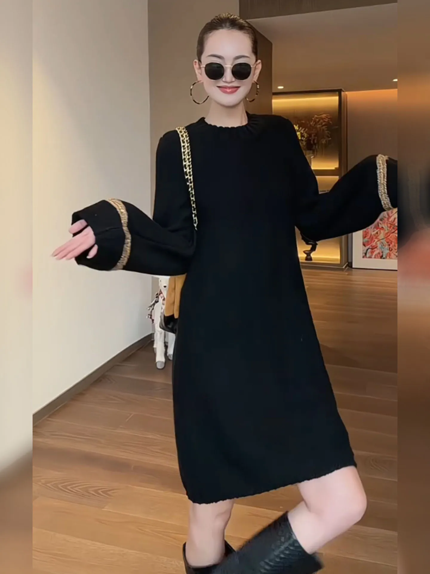 

Женская прямая юбка-труба Bla Midi Dr с круглым вырезом, свободного кроя, весна 2026, класса люкс, из трикотажного полиэстера, для повседневной носки