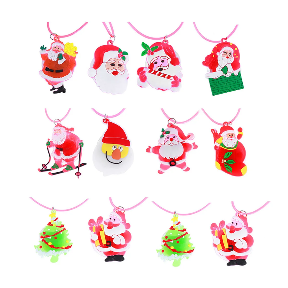 

12pcs Christmas Light up Necklace Kids Glitter Pendant Favors Glow LED Party Accessories Cartoon Gifts Jewelry