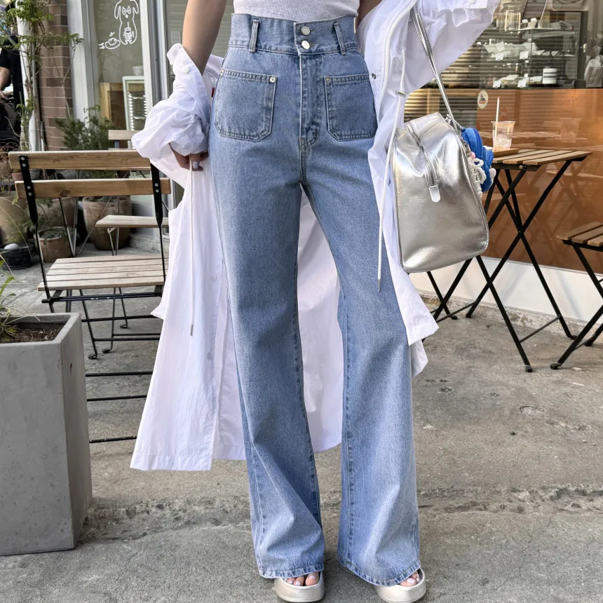 

Retro Waed High Waist Loose Straight Casual Long Jeans Women's Small ket Denim Pants Trendy Ins Straight Leg Trousers