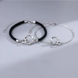 Exquisite couple bracelet with a pair of interlocking rings hand ropes for men women commemorate holidays birthday jewelry